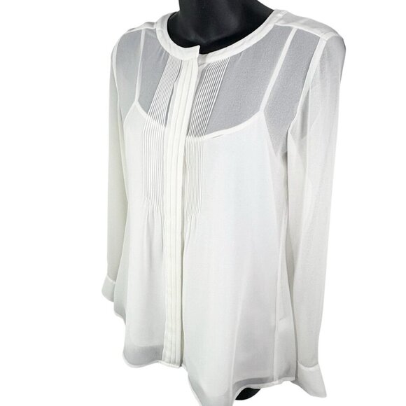 Banana Republic Georgette Sheer Ivory Pintuck Blouse With Camisole Women’s XS - Picture 2 of 11